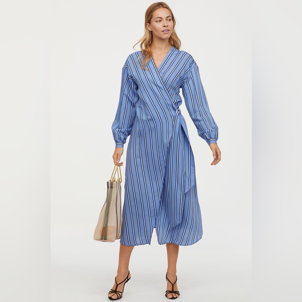 H&M Blue and Black Wrap Around Striped Dress